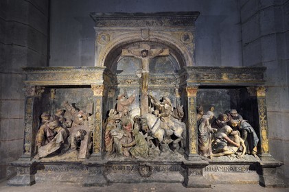 France, Meuse (55), Parc régional de Lorraine, Cotes de Meuse, Vigneulles-lès-Hattonchâtel, église Saint-Maur, Retable de la Passion du Christ attribué au sculpteur Ligier Richier (XVIème siècle)