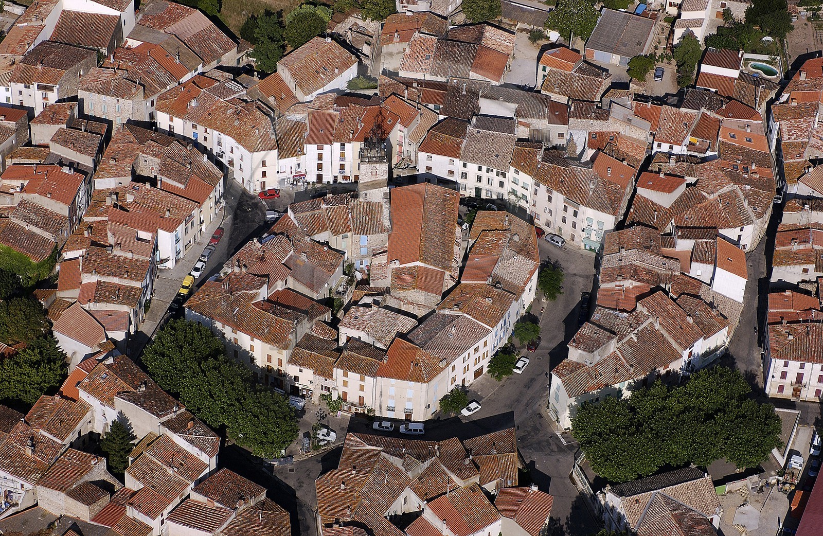 France, Aude, Tuchan wine producing village in the heart of Corbieres (aerial view)