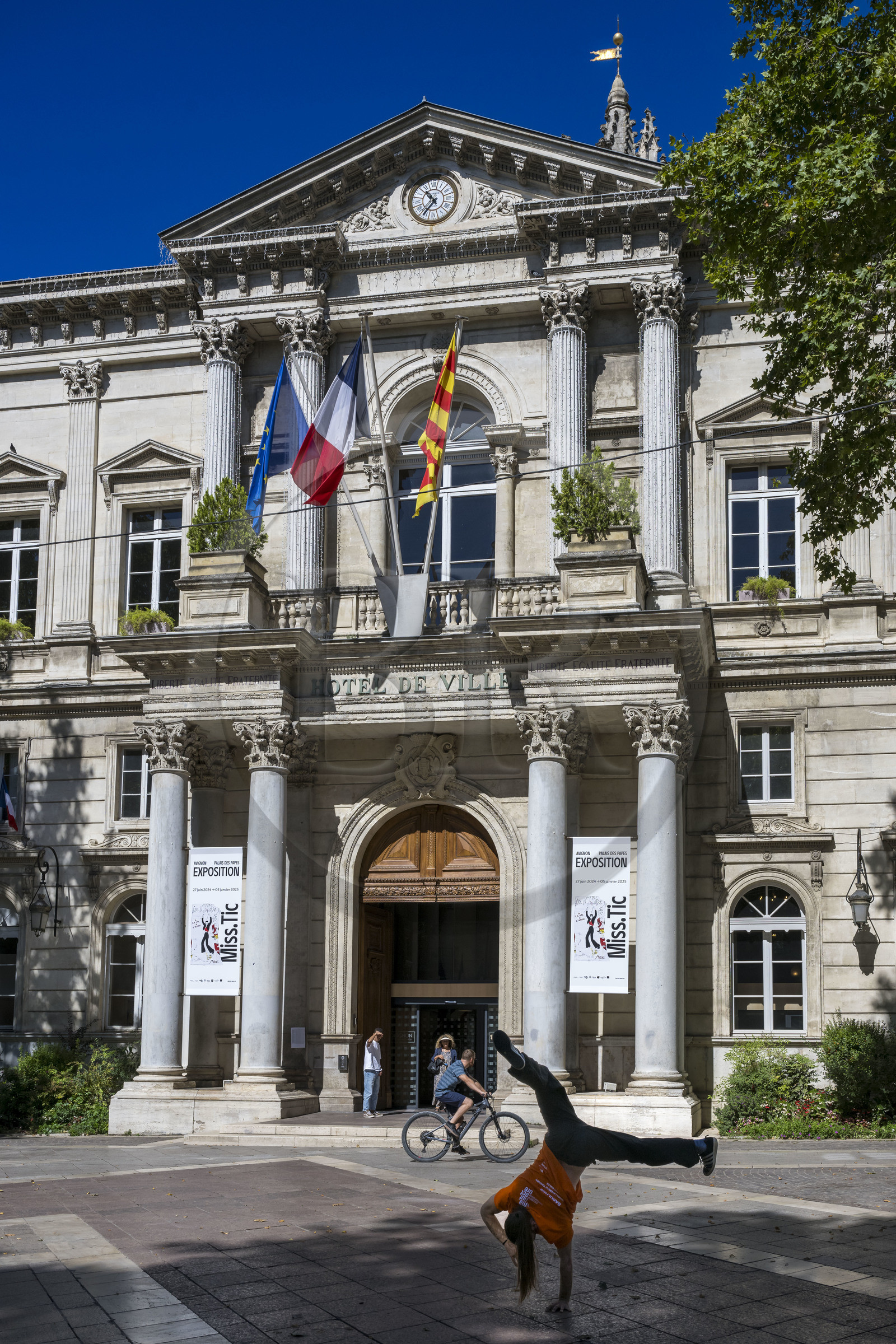 France, Vaucluse, Avignon, Place de l'Horloge, Barulhos show, creation of the Malka Company, teaser street show in front of the Town Hall during the festival