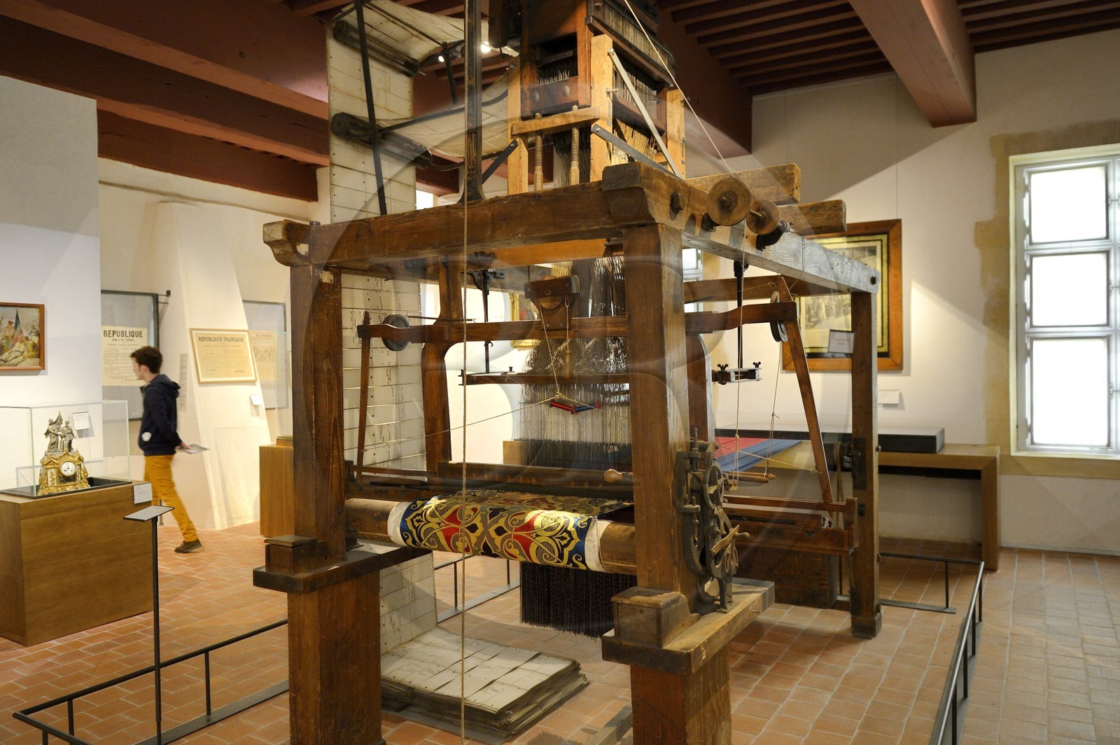 France, Rhone, Lyon, historical site listed as World Heritage by UNESCO, Vieux Lyon (Old Town), Gadagne museums, Historical Museum of Lyon, silk loom developed by Joseph Marie Jacquard called Jacquard loom
