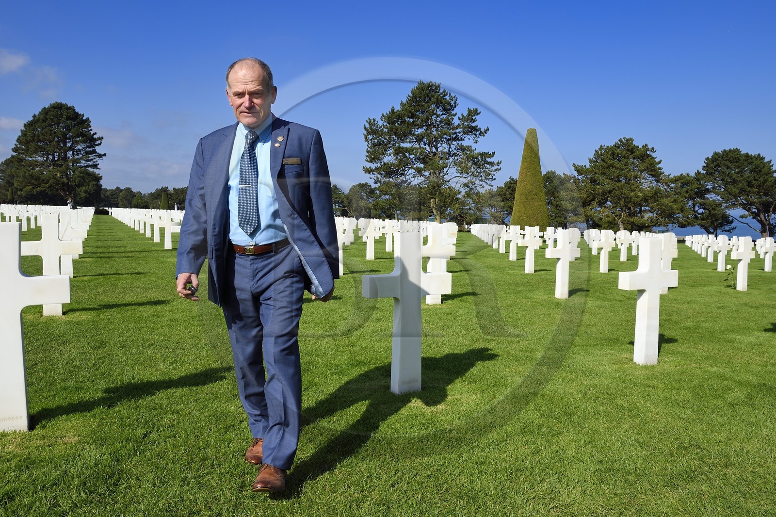 France, Calvados (14), Colleville-sur-Mer, plage du débarquement de Omaha Beach, Scott Desjardins, superintendant du cimetière américain
