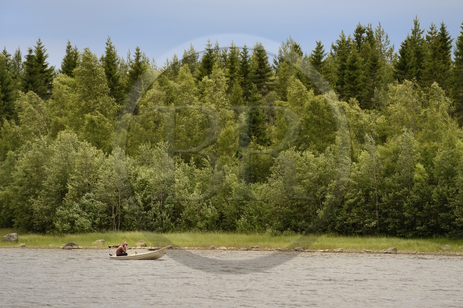 Sweden, Vasterbotten County, Umea, boat going up the Ume River (Umeälven)