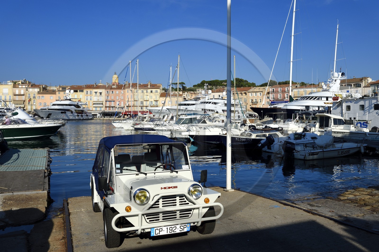 France, Var, Saint-Tropez, Mini Moke car on the port