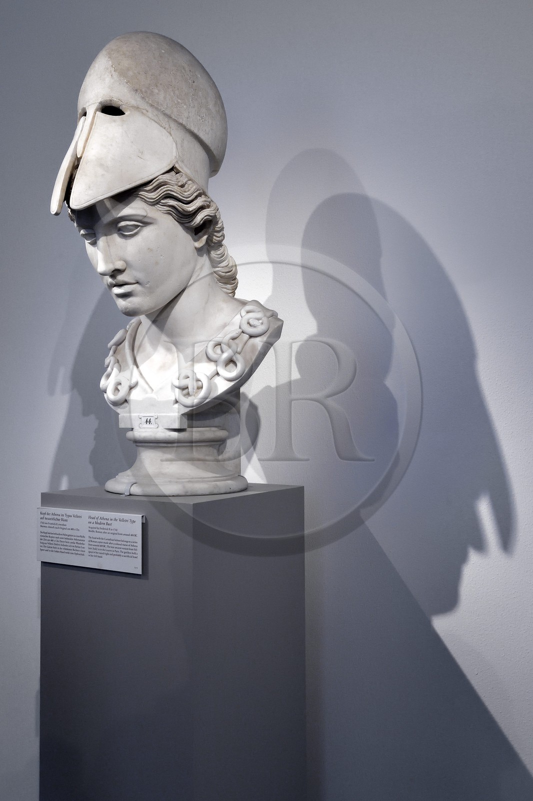 Allemagne, Berlin, l'Ile aux musées, classée Patrimoine Mondial de l'UNESCO, Altes Museum abritant une collection d'oeuvres antiques, tête d'Athéna dans le type Velletri sur un buste moderne d'après un original autour de 400 avant JC