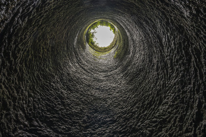 France, Bas-Rhin, Parc regional des Vosges du nord (Northern Vosges Regional Natural Park), La Petite Pierre, castle of Lutzelstein, well dug by hand of man working back to back