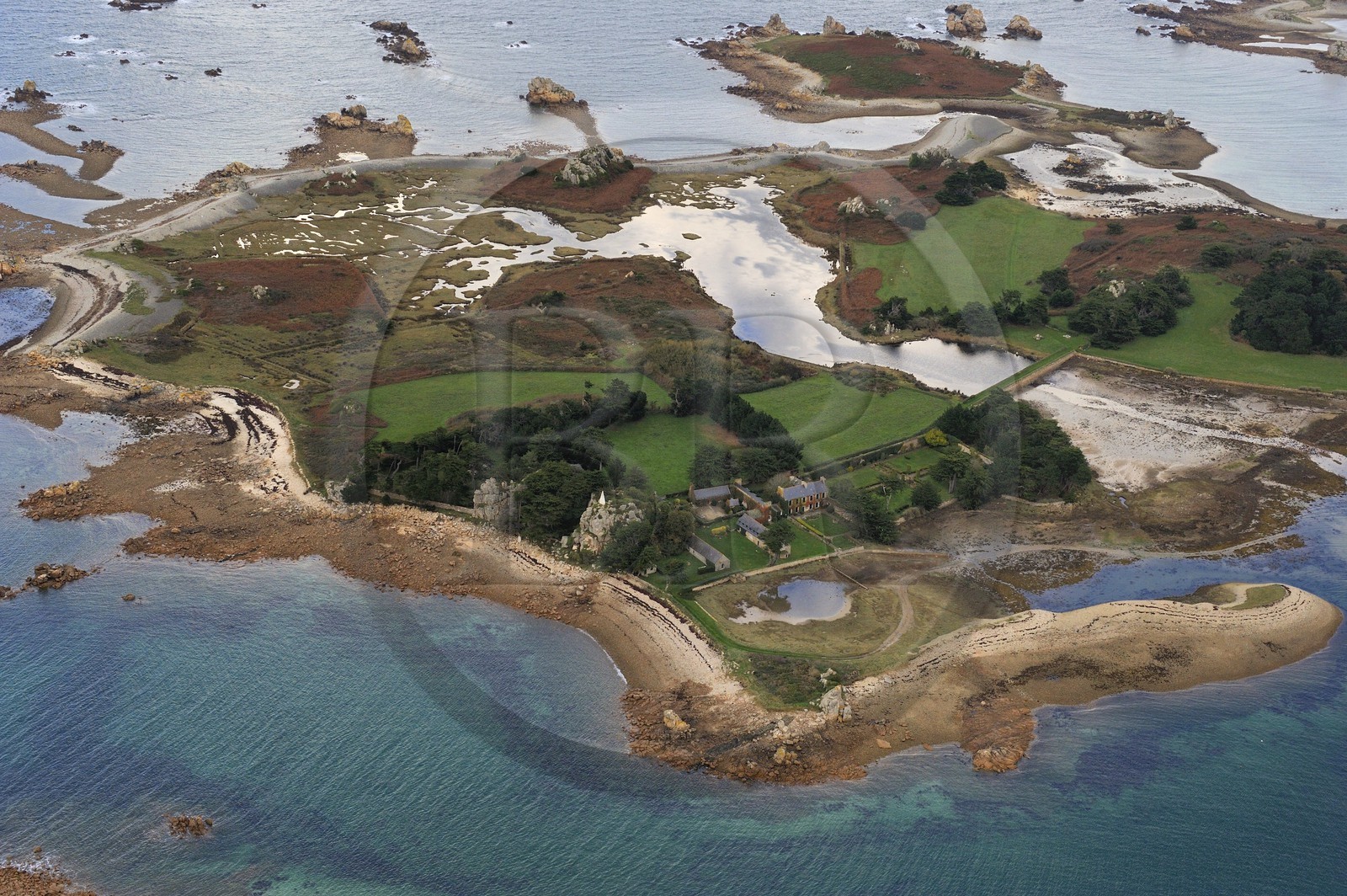 France, Cotes-d'Armor, Cote d'Ajoncs, Penvenan,  Saint Gildas Island (aerial view)