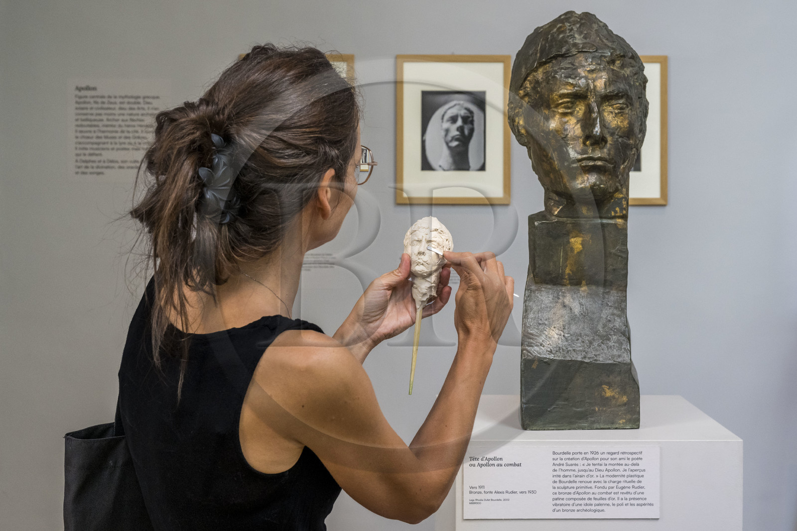 France, Paris (75), le musée du sculpteur Antoine Bourdelle, sculptrice reproduisant la tête d'Apollon au combat (bronze)
