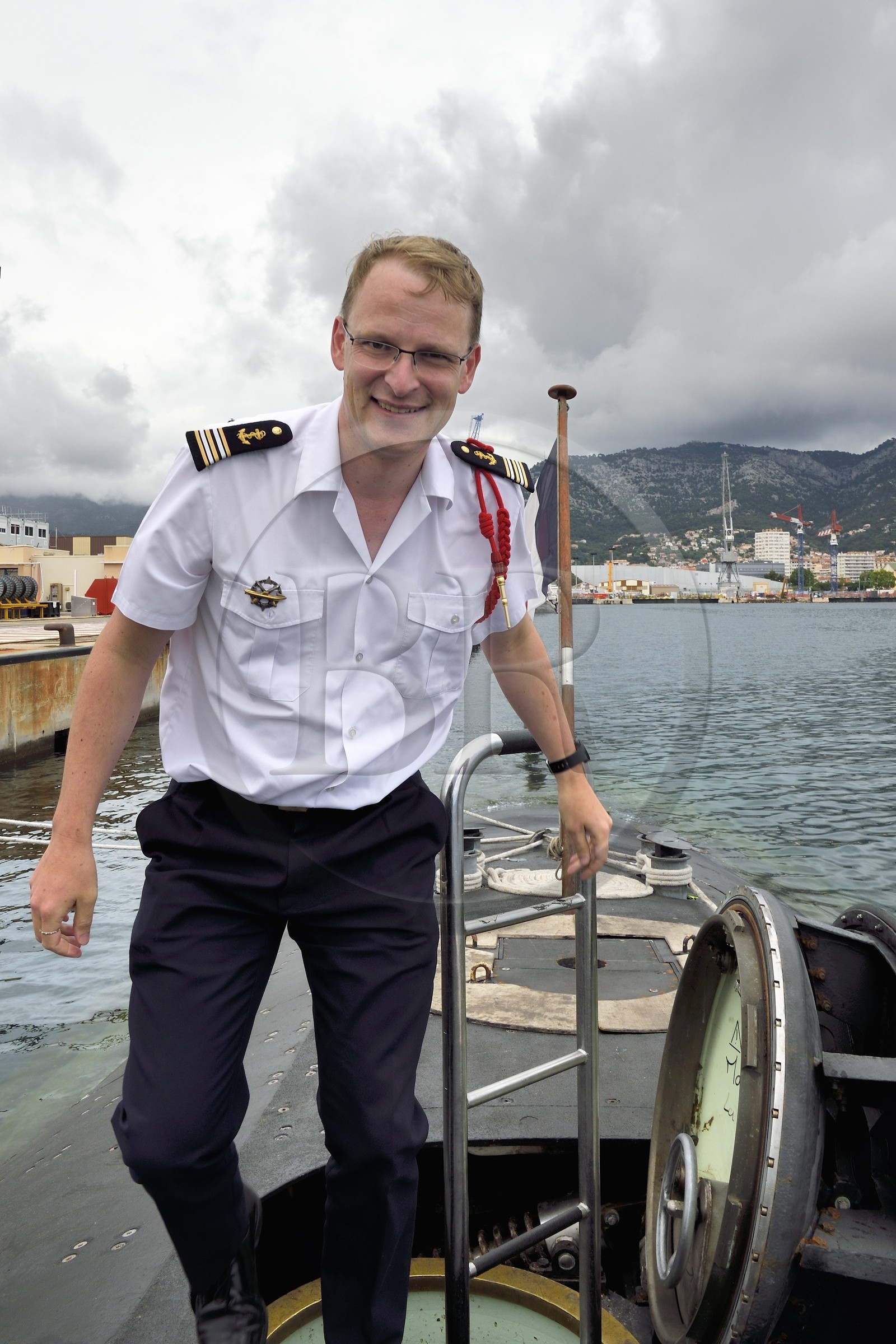 France, Var (83), Toulon, la base navale (Arsenal), le capitaine de frégate Nicolas Faure, commandant du sous-marin nucléaire d’attaque (SNA) Casabianca (de type Rubis)