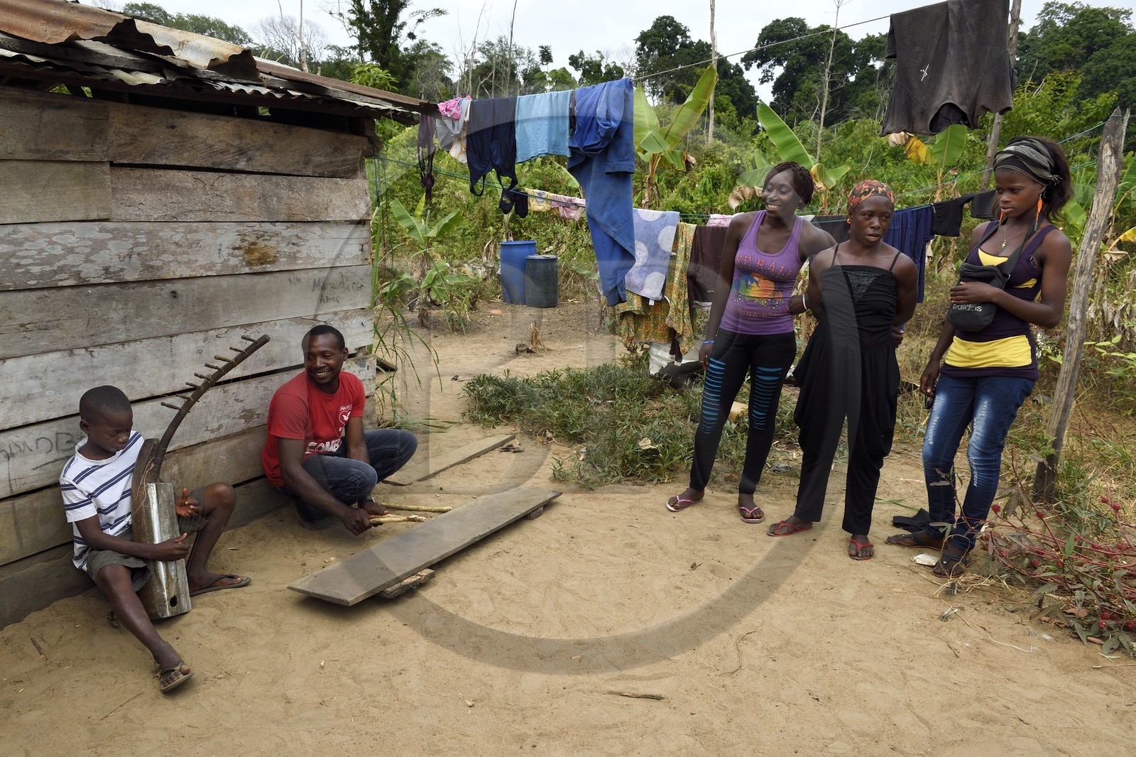 Gabon, province de Ogooué- Maritime, Omboué, région du Loango, joueur de harpe africaine n'gombi