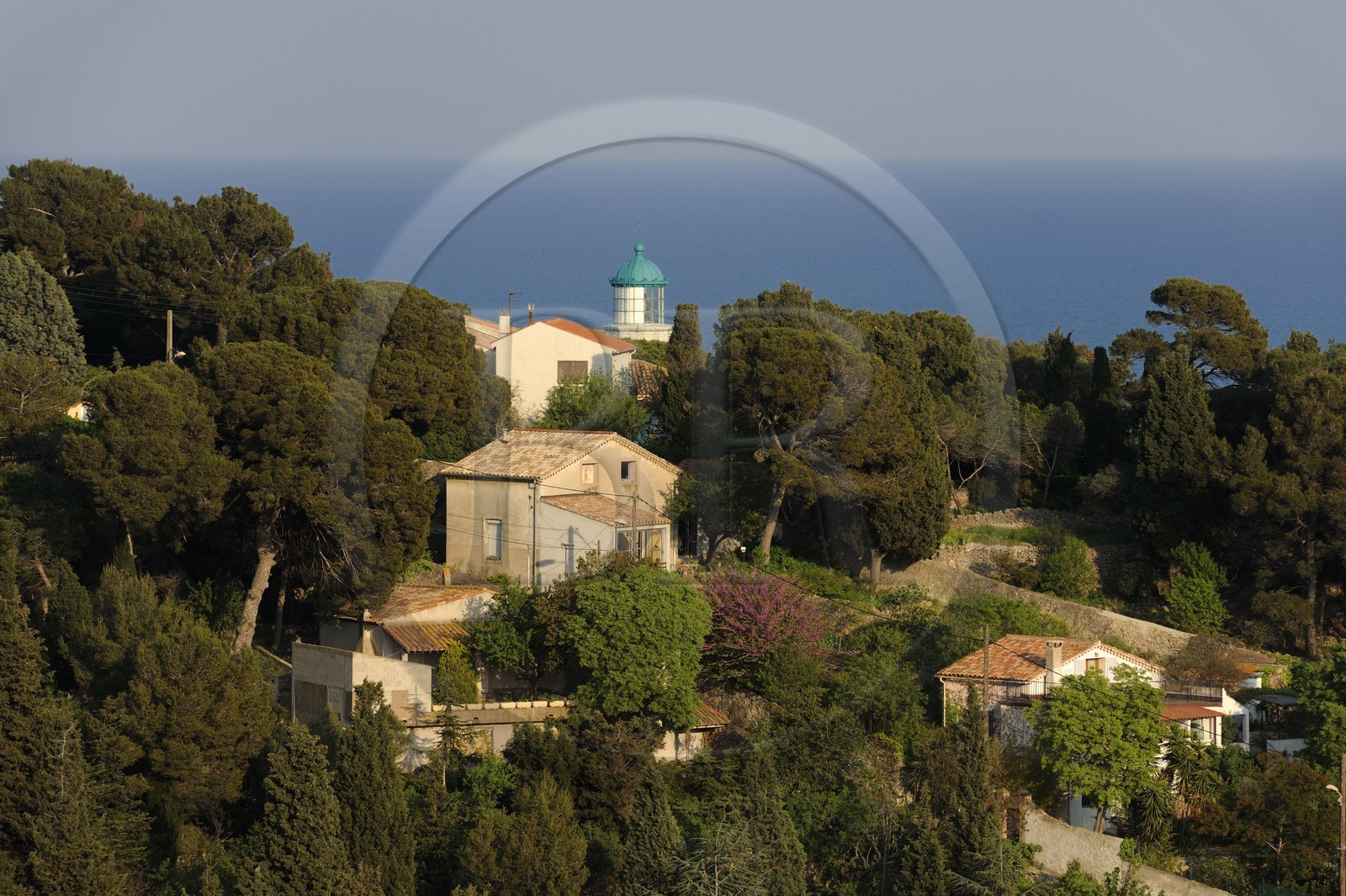 France, Hérault (34), Sète, Mont Saint-Clair, villas et phare Saint-Clair