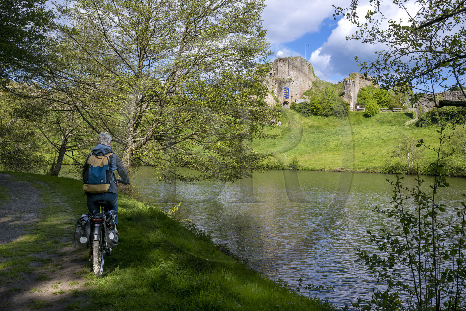 France, Vendee, Tiffauges, the castle of Tiffauges, old castle in ruins where Gilles de Rais resided, bike ride