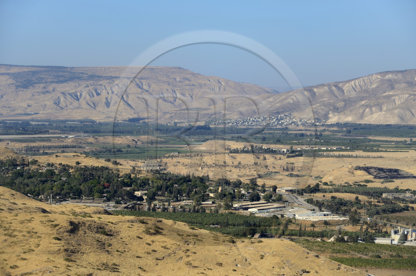 Israel, district Nord, Basse Galilée, la vallée du Jourdain et les montagne de Jordanie en arrière plan