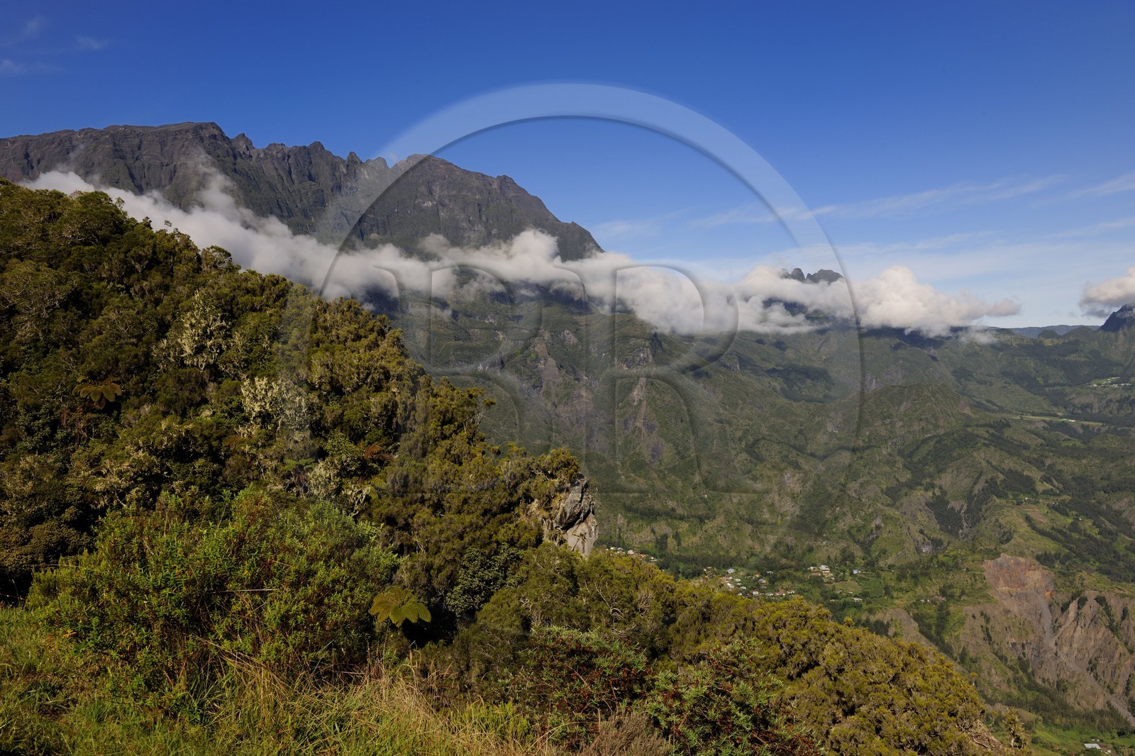 France, Reunion island (French overseas department), cirque de Salazie, listed as World Heritage by UNESCO, the Piton des Neiges on the left