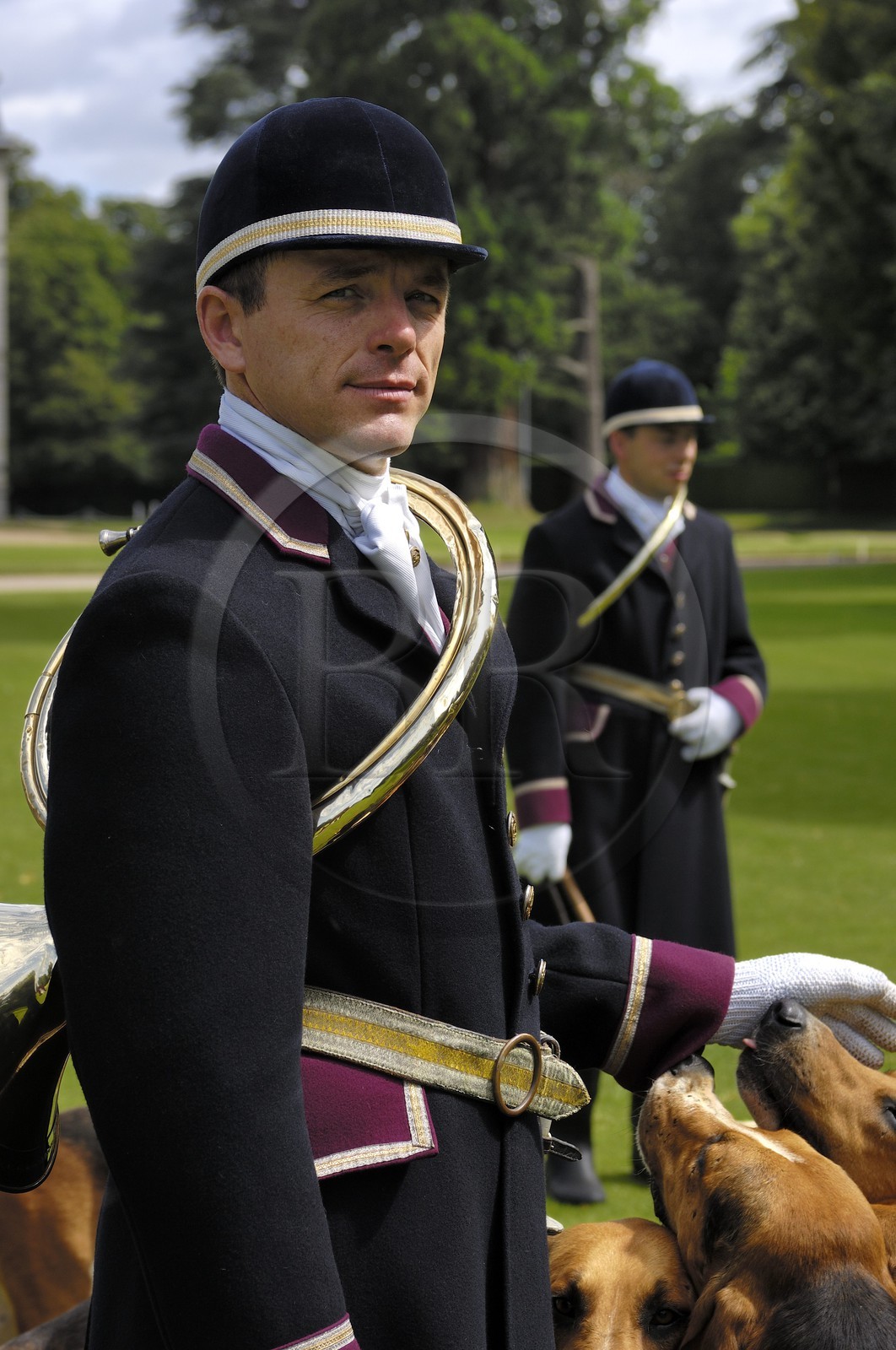 France, Loir-et-Cher (41), château de Cheverny, le premier piqueux Vol au Vent qui cogère la meute de 90 chiens de chasse à cour