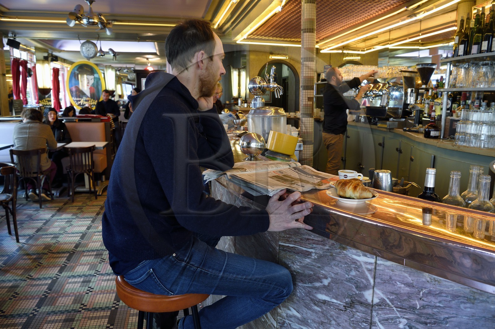 France, Paris, Montmartre, rue Lepic, brasserie le Cafe des Deux Moulins which was used in the cinema set of the Le Fabuleux Destin d'Amelie Poulain movie