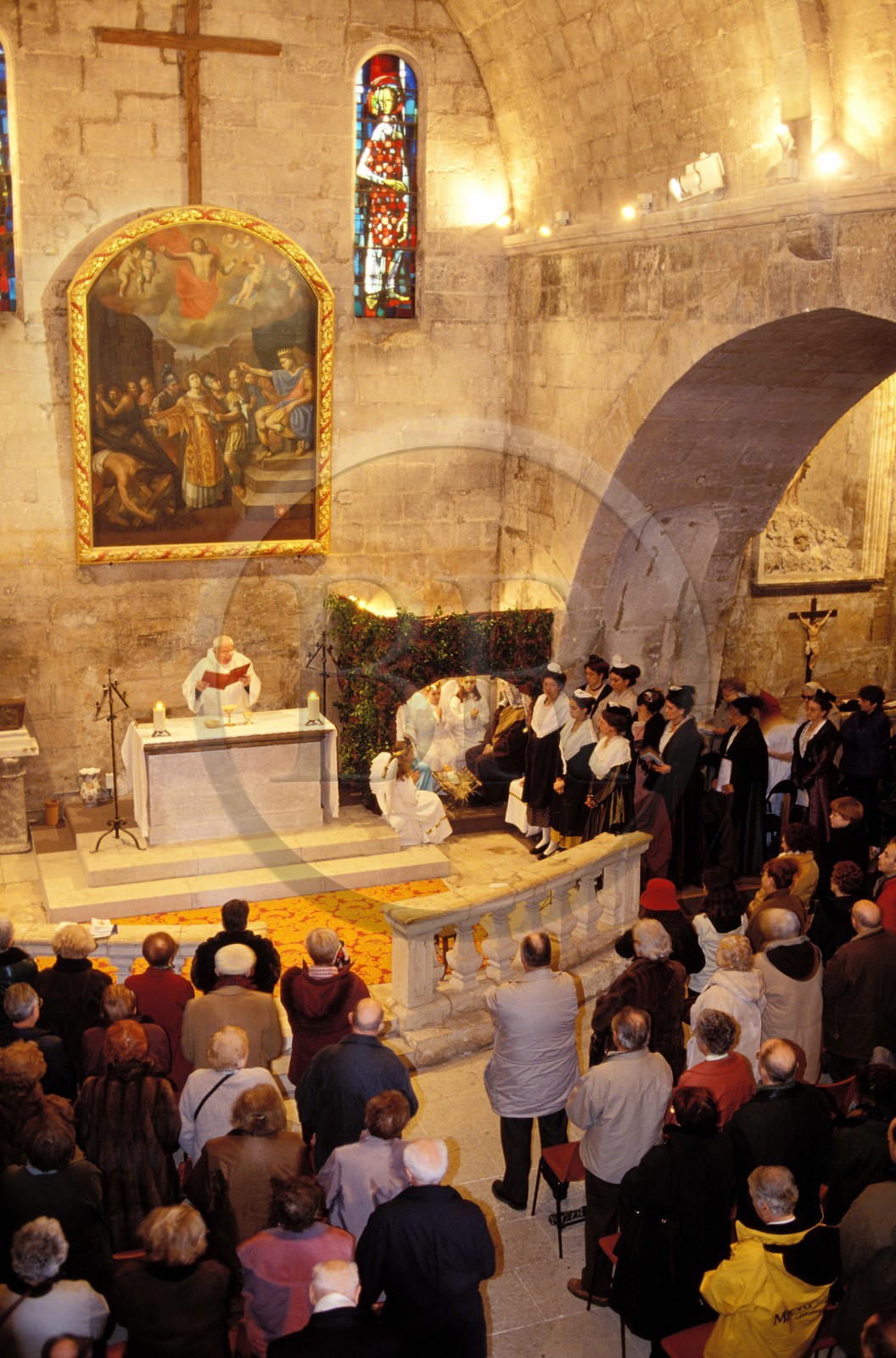 France, Bouches du Rhone, Les Baux de Provence village, labelled Les Plus Beaux Villages de France (The Most Beautiful Villages of France), Christmas celebrations, midnight mass