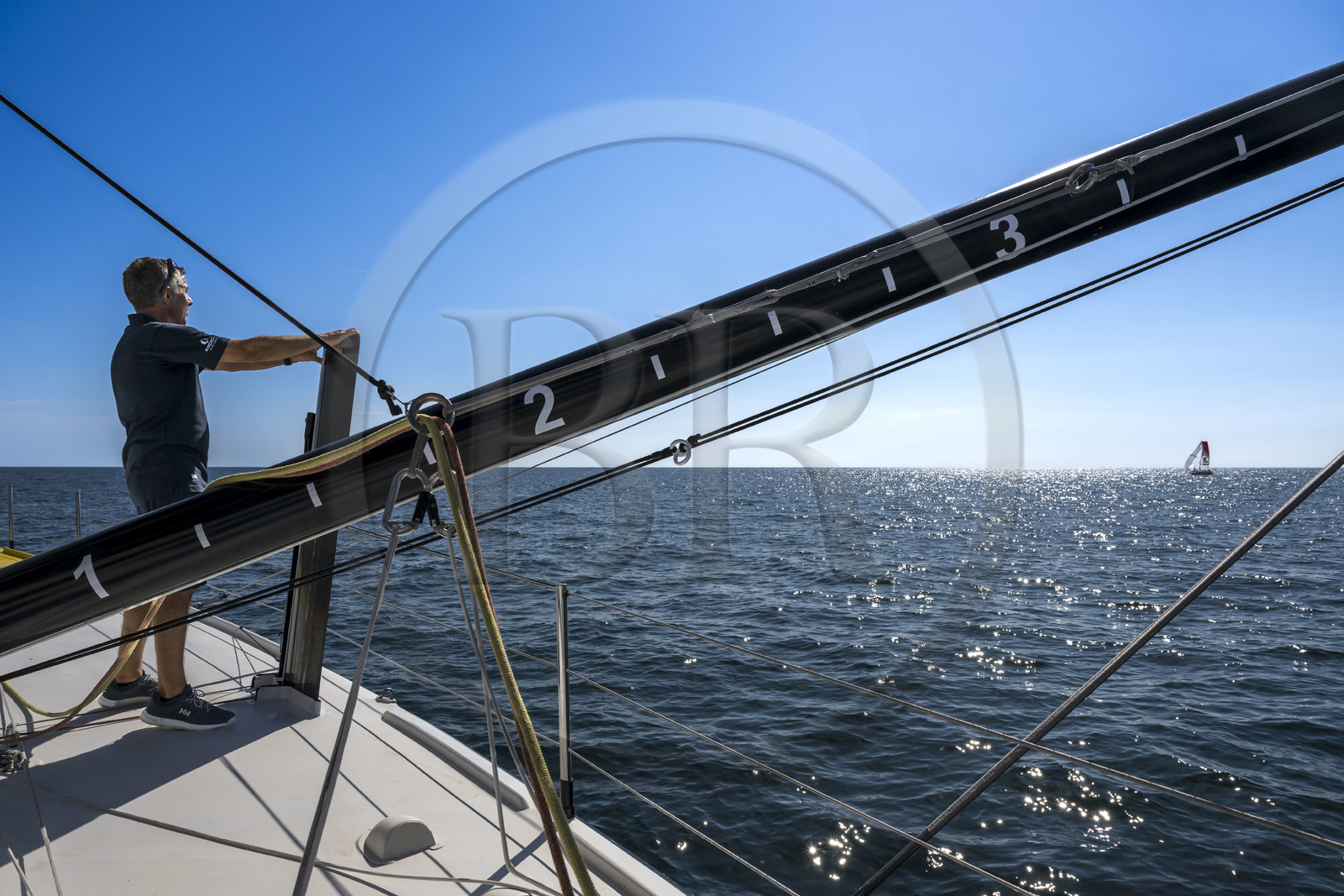 France, Vendée (85), Les-Sables-d'Olonne, le skipper Manuel Cousin en entrainement sur son voilier monocoque de 60 pieds IMOCA Coup de Pouce