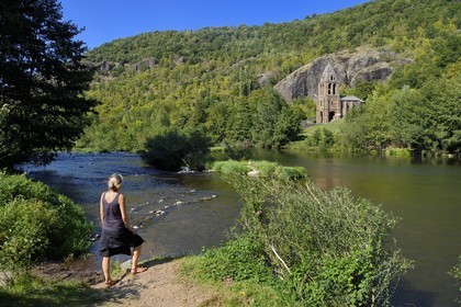 France, Haute Loire, Allier river valley, Saint Julien des Chazes, Sainte Marie des Chazes chapel on the edge of the Allier river
