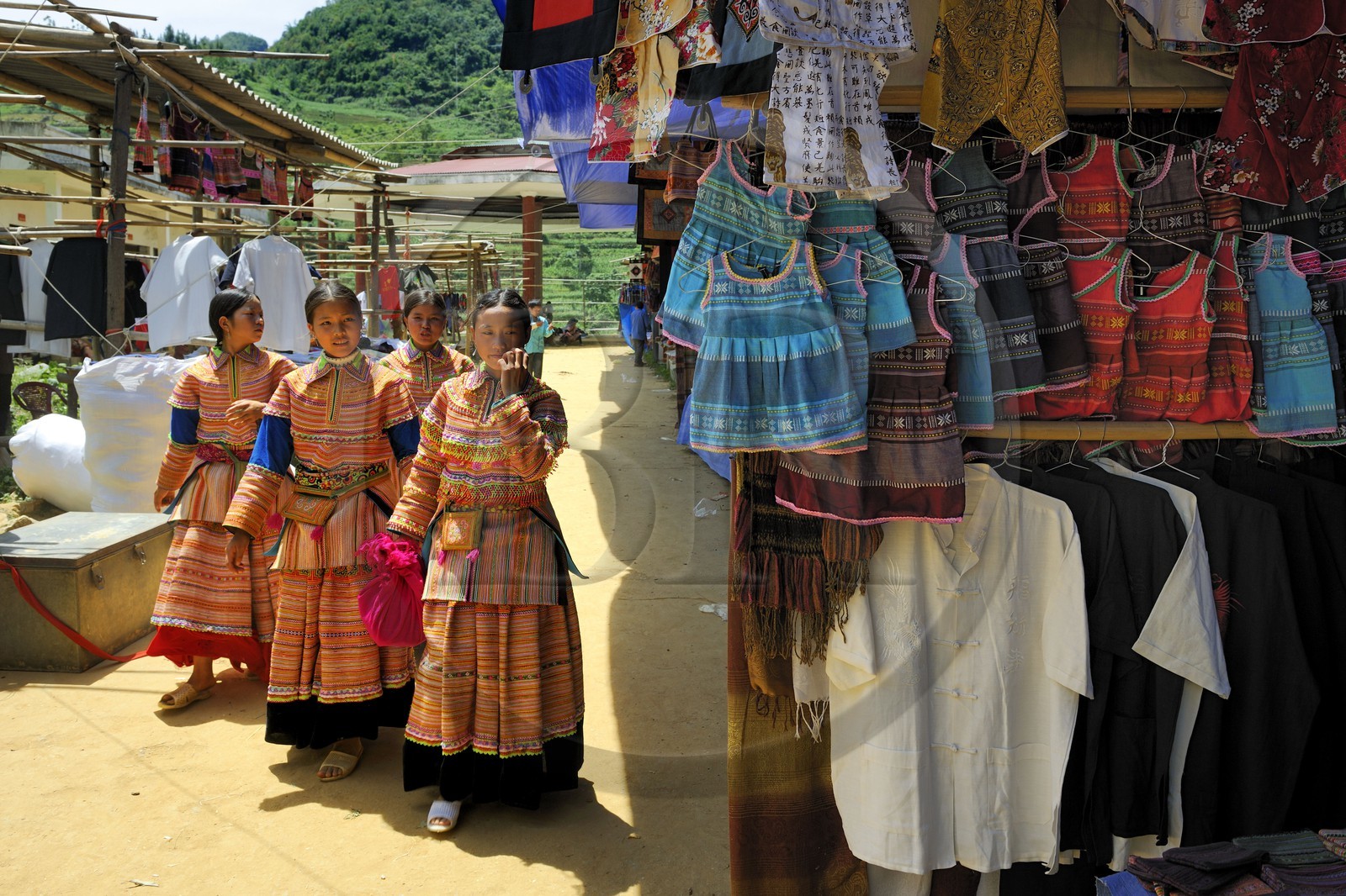 Vietnam, province de Lao Cai, région de Bac Ha, marché de Can Cau, jeunes adolescentes de la minorité Hmong Fleur