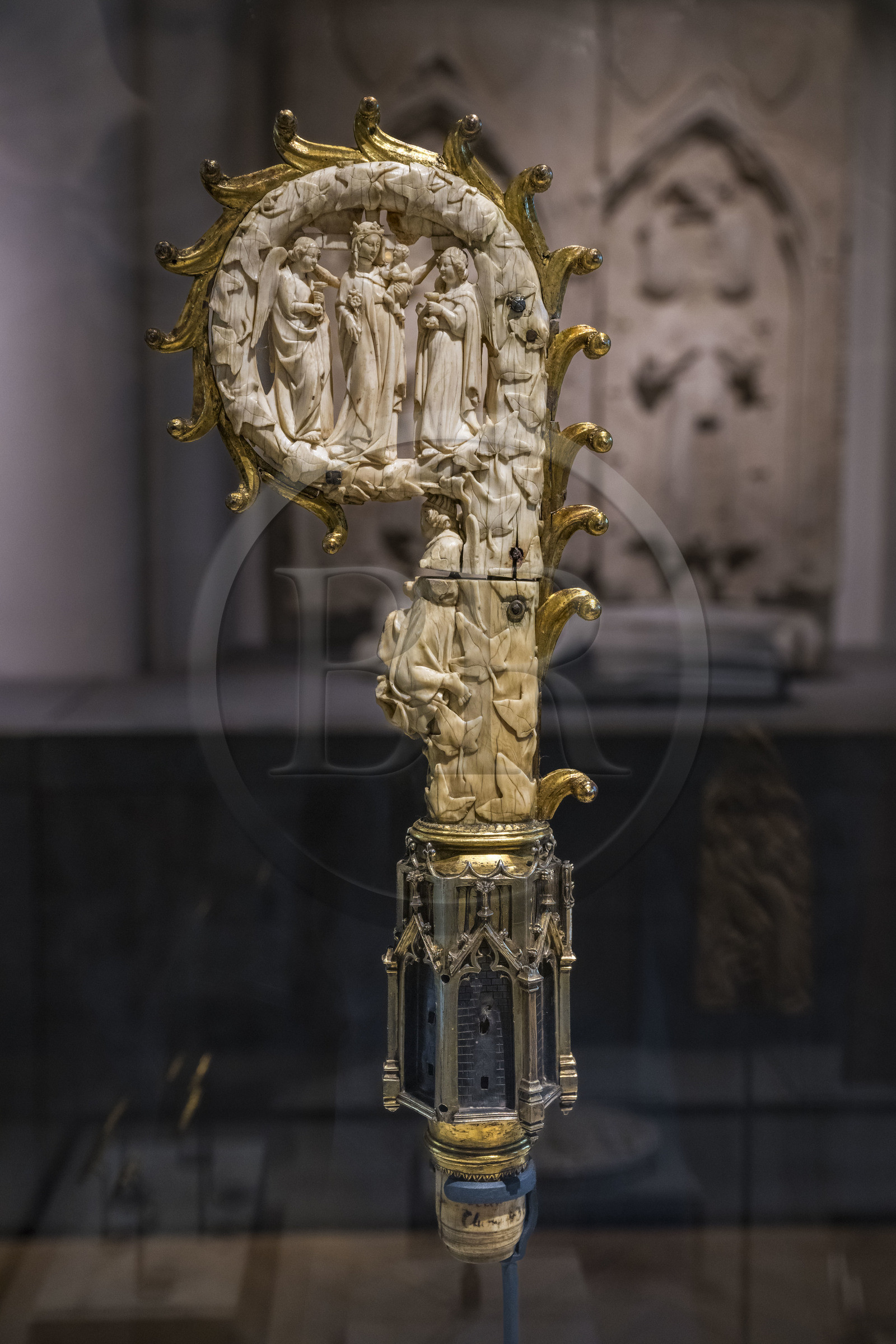 France, Paris, Musée de Cluny - Musée national du Moyen-Age (Middle Ages Museum in the former Hotel de Cluny), Elephant ivory crosier head 2nd quarter of the 14th century (Glorious Virgin on other side)