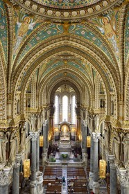 France, Rhone, Lyon, historical site listed as World Heritage by UNESCO, Notre Dame de Fourviere basilica, the nave