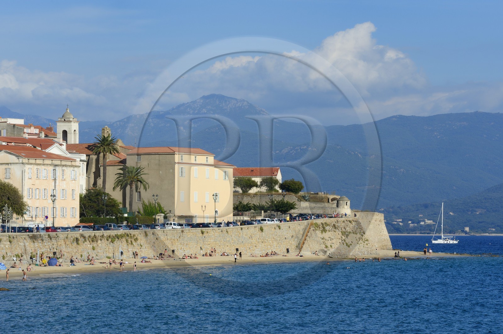 France, Corse du Sud, Ajaccio, the beach of the old town at the foot of the Citadel
