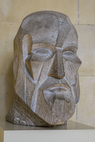 Spain, Catalonia, Barcelona, Eixample district, Sagrada Familia basilica by Catalan modernist architect Antoni Gaudi, listed as a UNESCO World Heritage Site, sculpture representing Antoni Gaudi by Josep Subirachs (1989) exhibited in the museum section