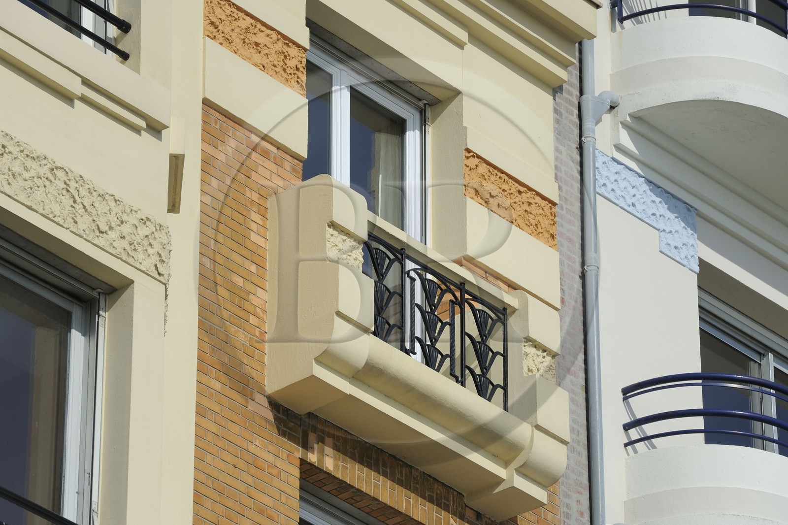 France, Seine Maritime, Le Havre, detail of the facade of an Art Deco building on 154 Boulevard Clemenceau