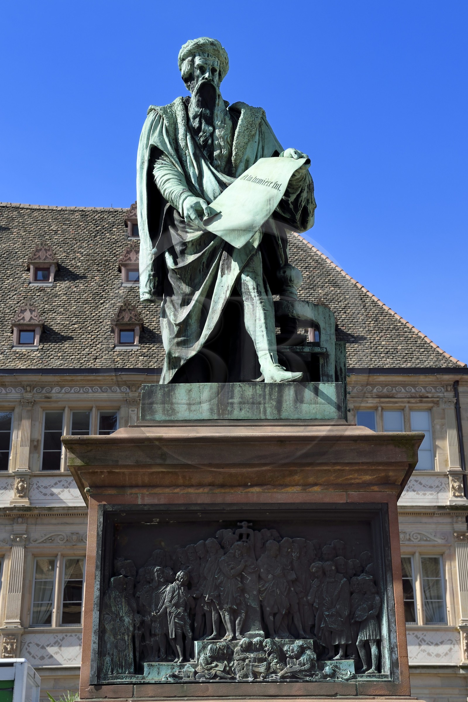France, Bas Rhin, Strasbourg, old town listed as World Heritage by UNESCO, Place Gutenberg, statue of Gutenberg erected by sculptor David d'Angers