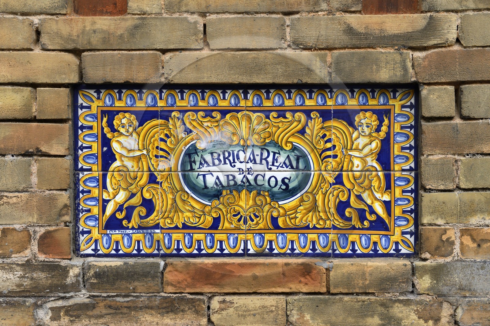 Espagne, Andalousie, Séville, azulejos à l'extérieur de la Fabrique royale de tabac aujourd'hui Université de Séville
