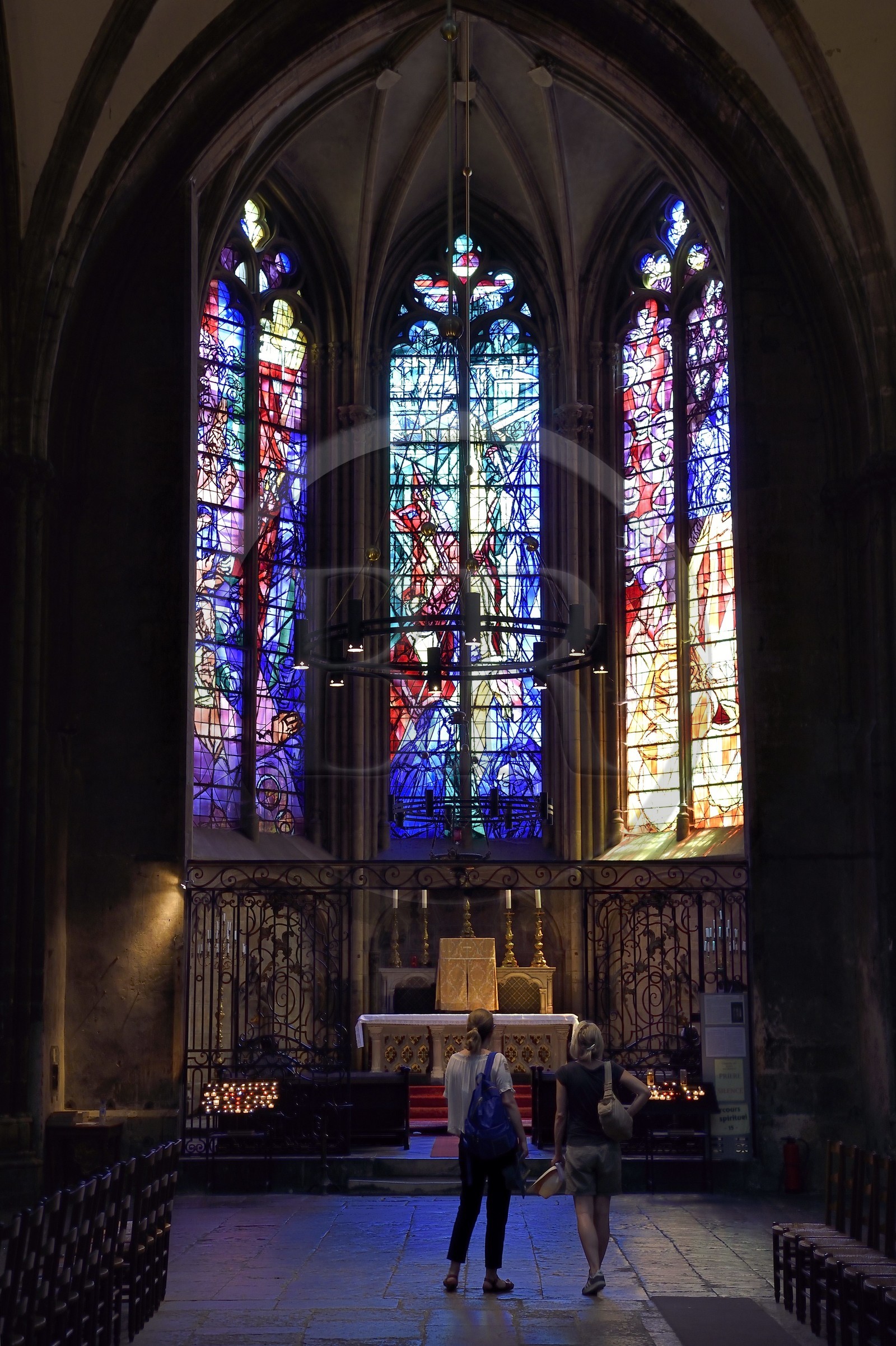 France, Moselle, Metz, Saint Etienne cathedral, Blessed Sacrament chapel with stained glass windows by Jacques Villon (1957)