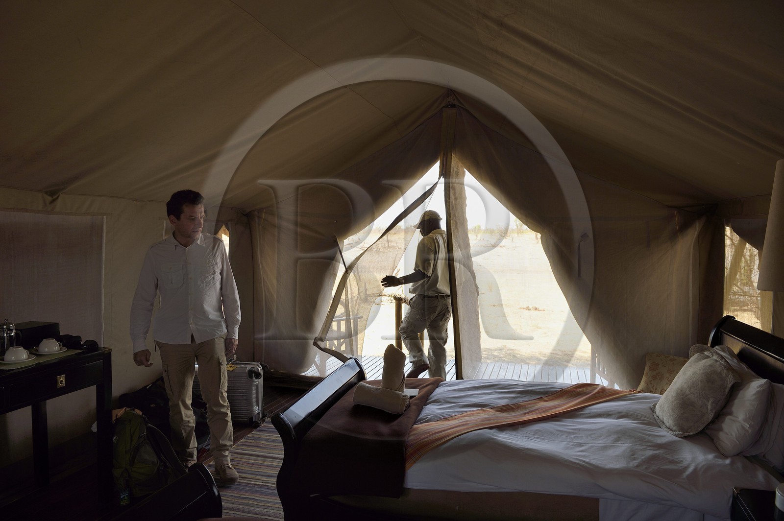 Zimbabwe, province de Matabeleland septentrional, parc national Hwange, Somalisa Expedition Camp de African Bush Camps, intérieur d'une tente