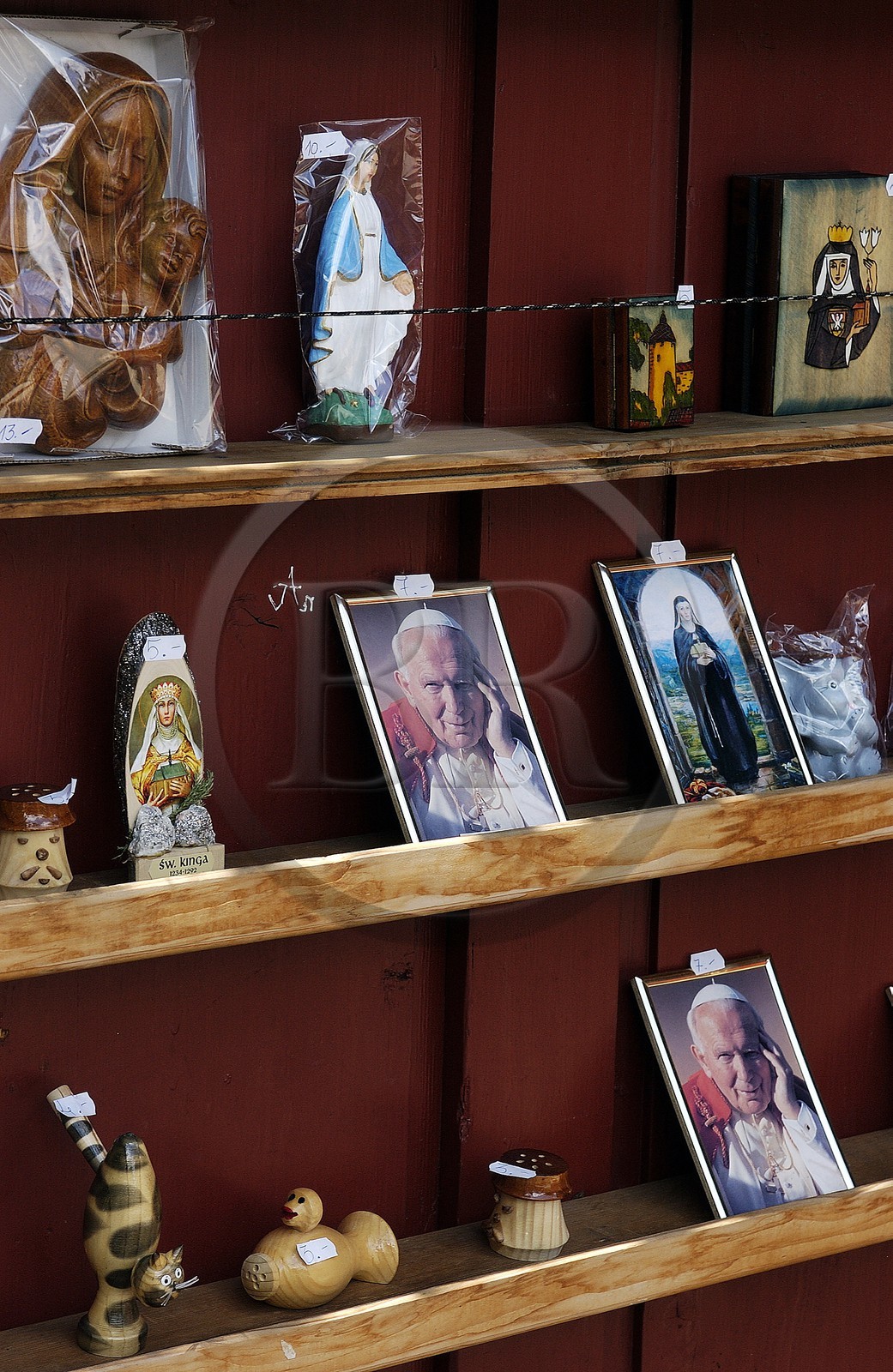 Poland, Lesser Poland, sale of religious objects and photographs of the Pope in the small town of Stary Sacz