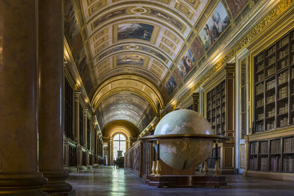 France, Seine-et-Marne, Fontainebleau, castle of Fontainebleau listed as World Heritage by UNESCO, the Galerie de Diane transformed into a library under the Second Empire and containing the terrestrial globe made for Napoleon I in 1810