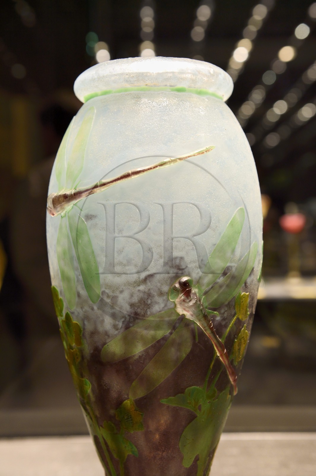 France, Meurthe-et-Moselle, Nancy, Stanislas square, Fine Arts museum, hall of the Daum collection, vase with dragonflies and buttercups (1904)