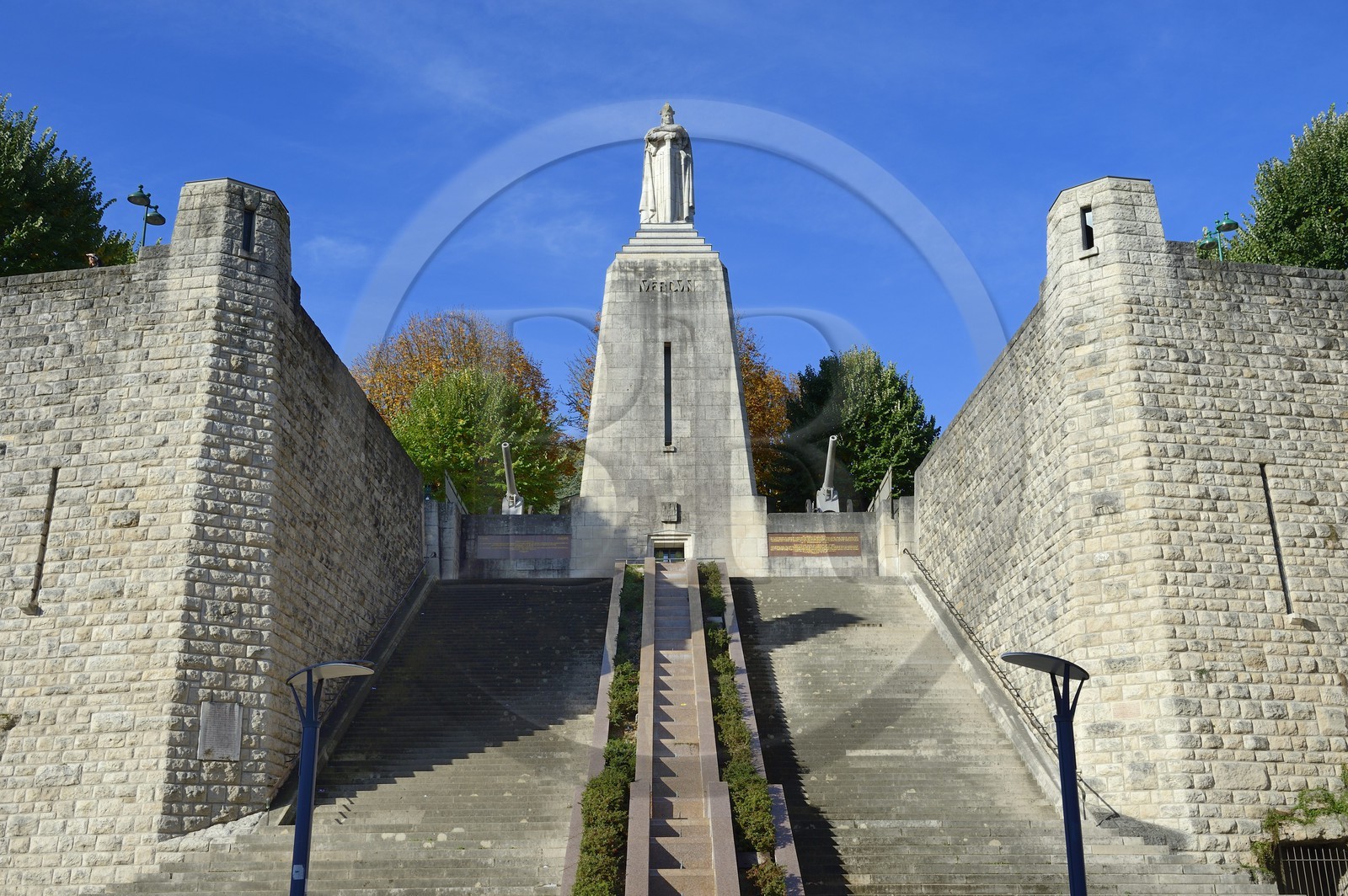 France, Meuse, Verdun, Monument a la Victoire (Monument to the Victory ) of architect Leon Chesnay, Memorial Crypt in which files are kept soldiers holding the Medal of Verdun, frank warrior statue atop