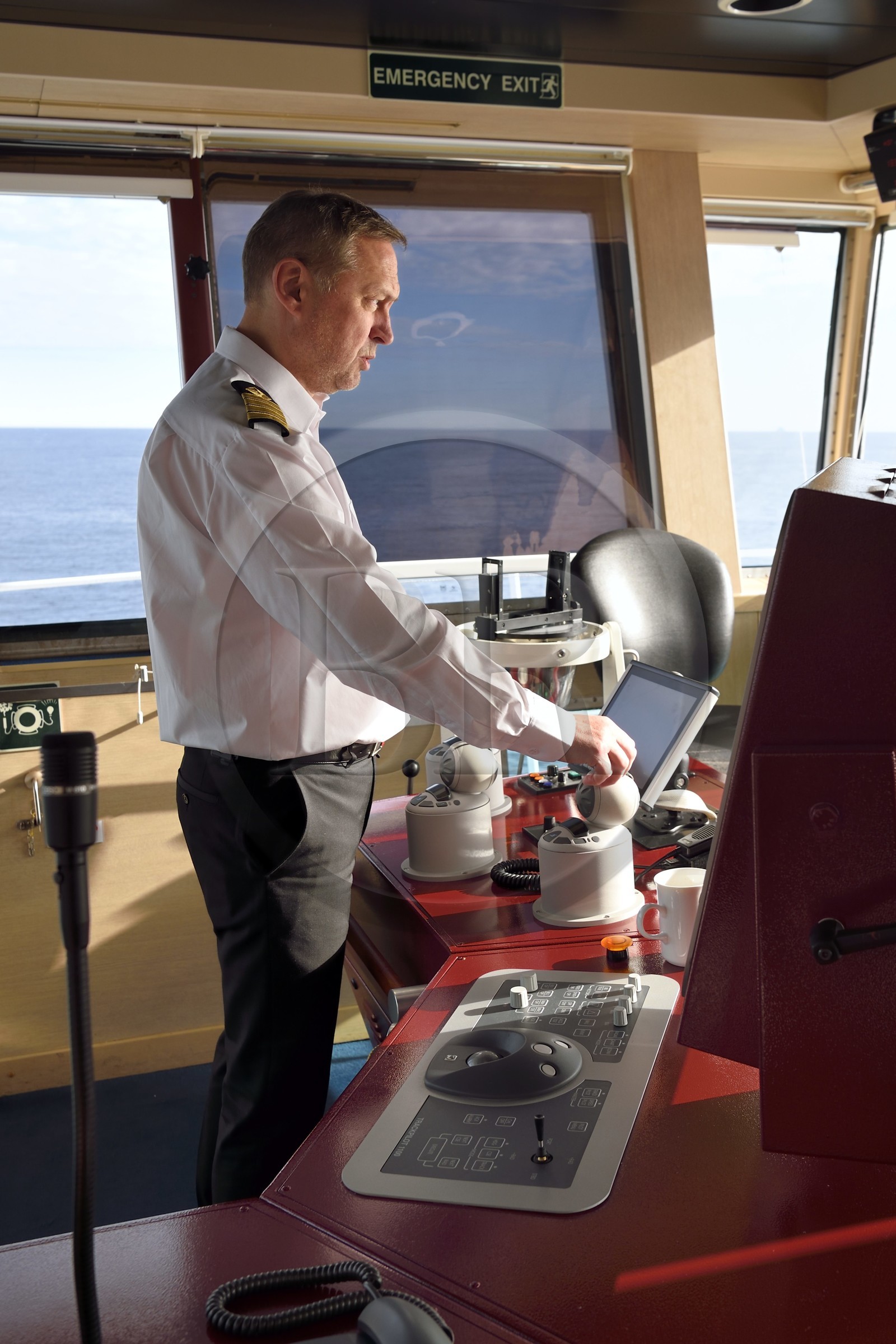 Groenland, cote Nord-Ouest, Baffin Bay, le capitaine Raymond Martinsen du bateau de croisière MS Fram de la compagnie Hurtigruten
