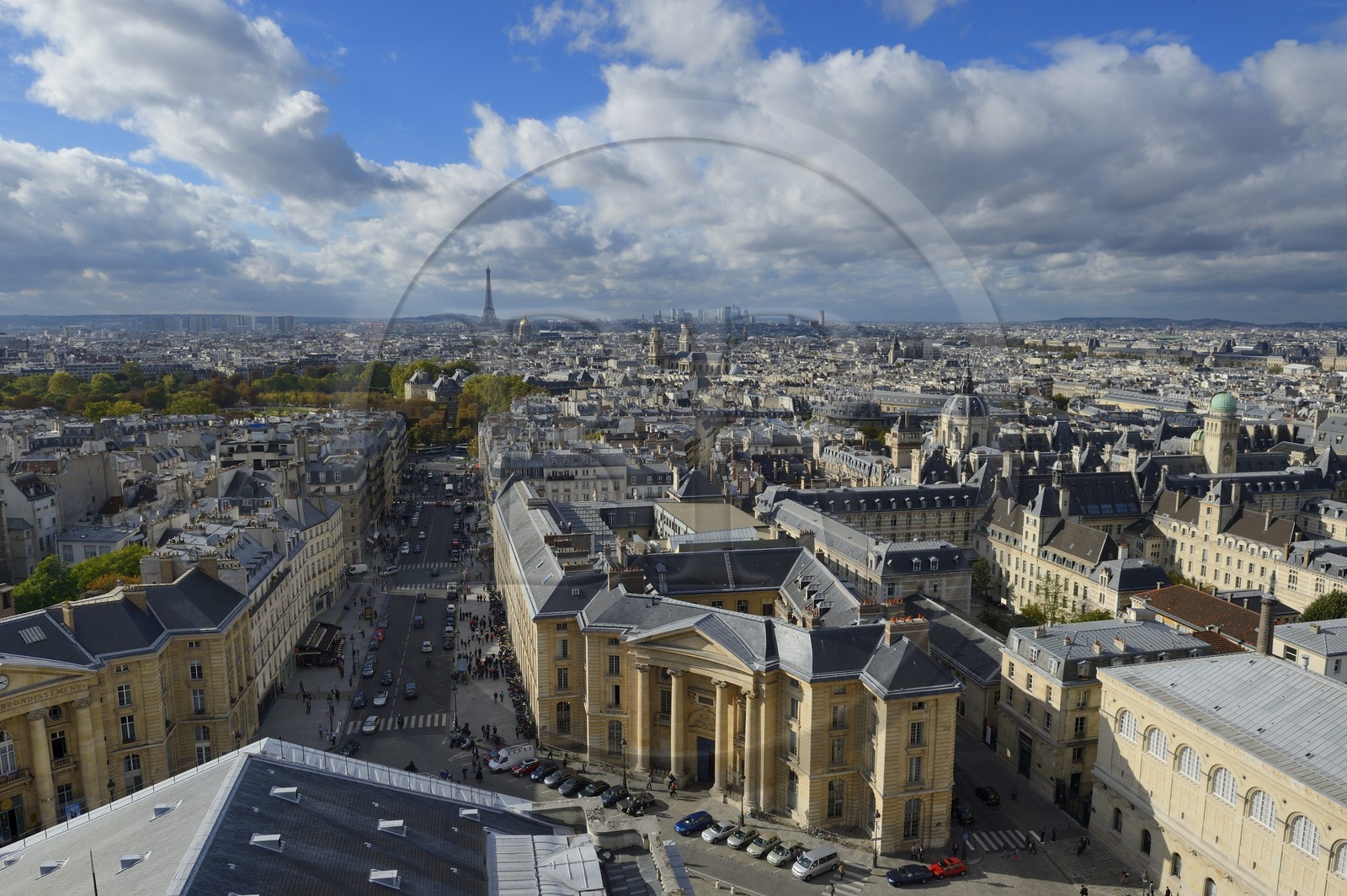 France, Paris, Latin Quarter, the Soufflot street, the town hall of the fifth arrondissement on the left and the entrance to the Faculty of Law on the right