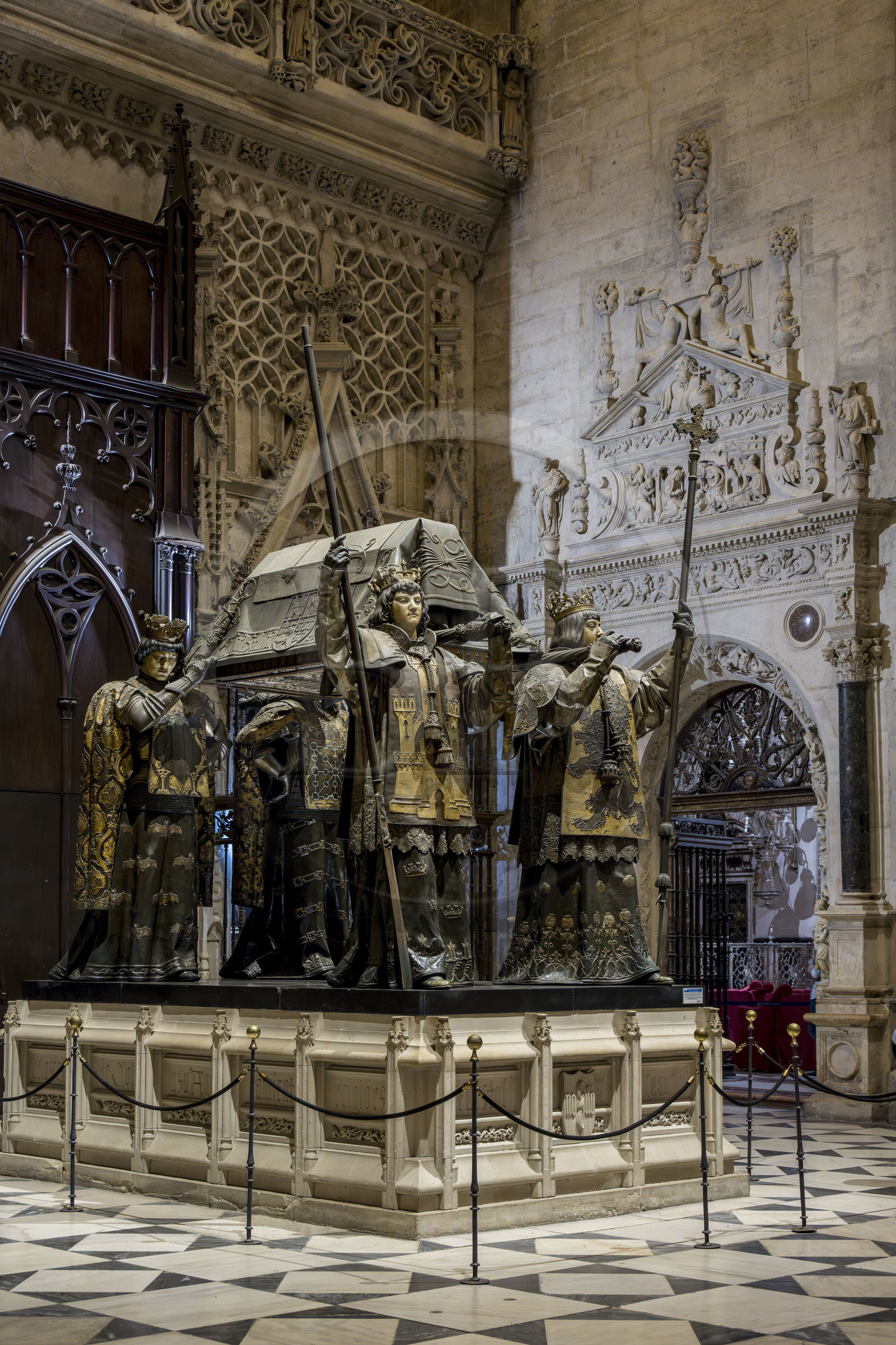 Spain, Andalusia, Seville, the cathedral, listed as World Heritage by UNESCO, Christopher Columbus (Colon mausoleo) mausoleum