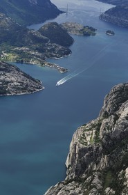 Norvège, Rogaland, le Lysefjord, fjord de Lysebotn (vue aérienne)