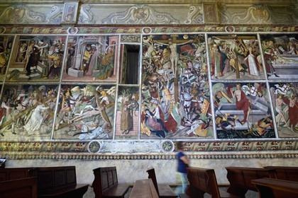 France, Alpes-Maritimes (06), vallée de la Roya, La Brigue, chapelle de Notre-Dame-des-Fontaines, fresques du XVe siècle attribuées à Jean Canavesio, la Crucifixion