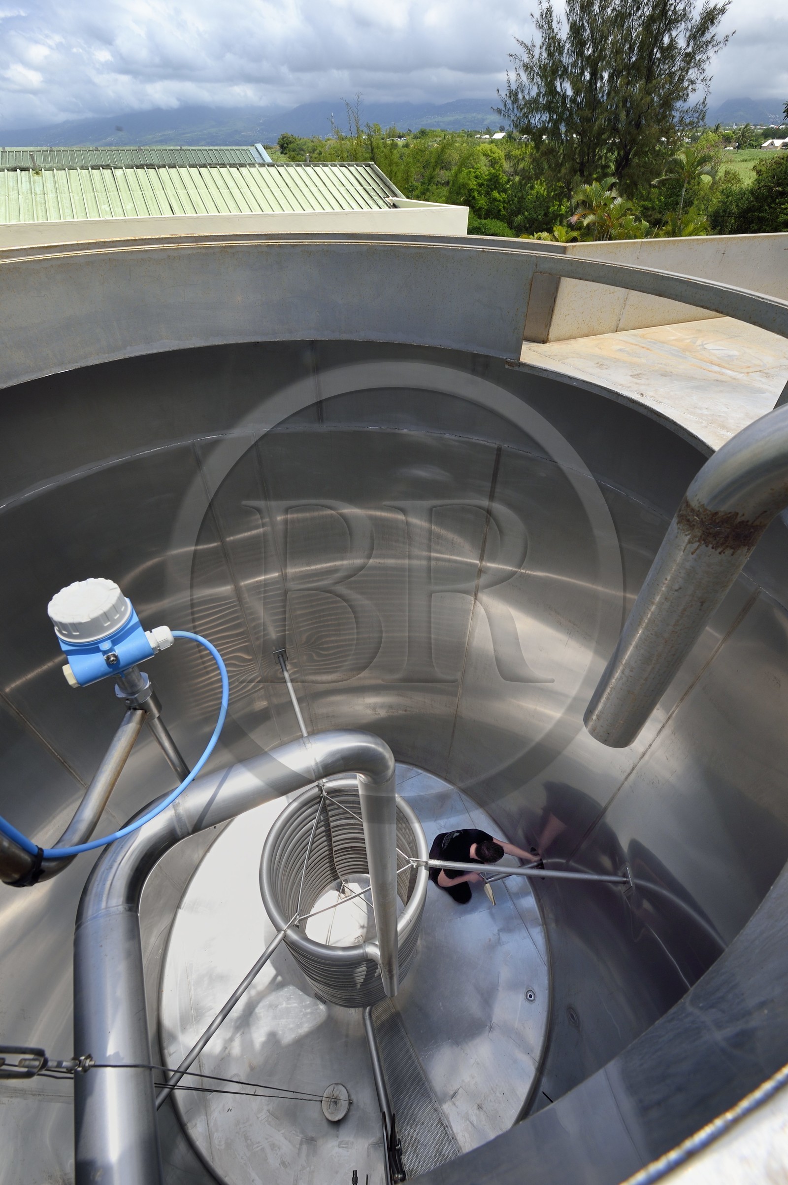 France, Reunion island (French overseas department), Saint Pierre, estate of the Isautier distillery, tanks from the industrial buildings