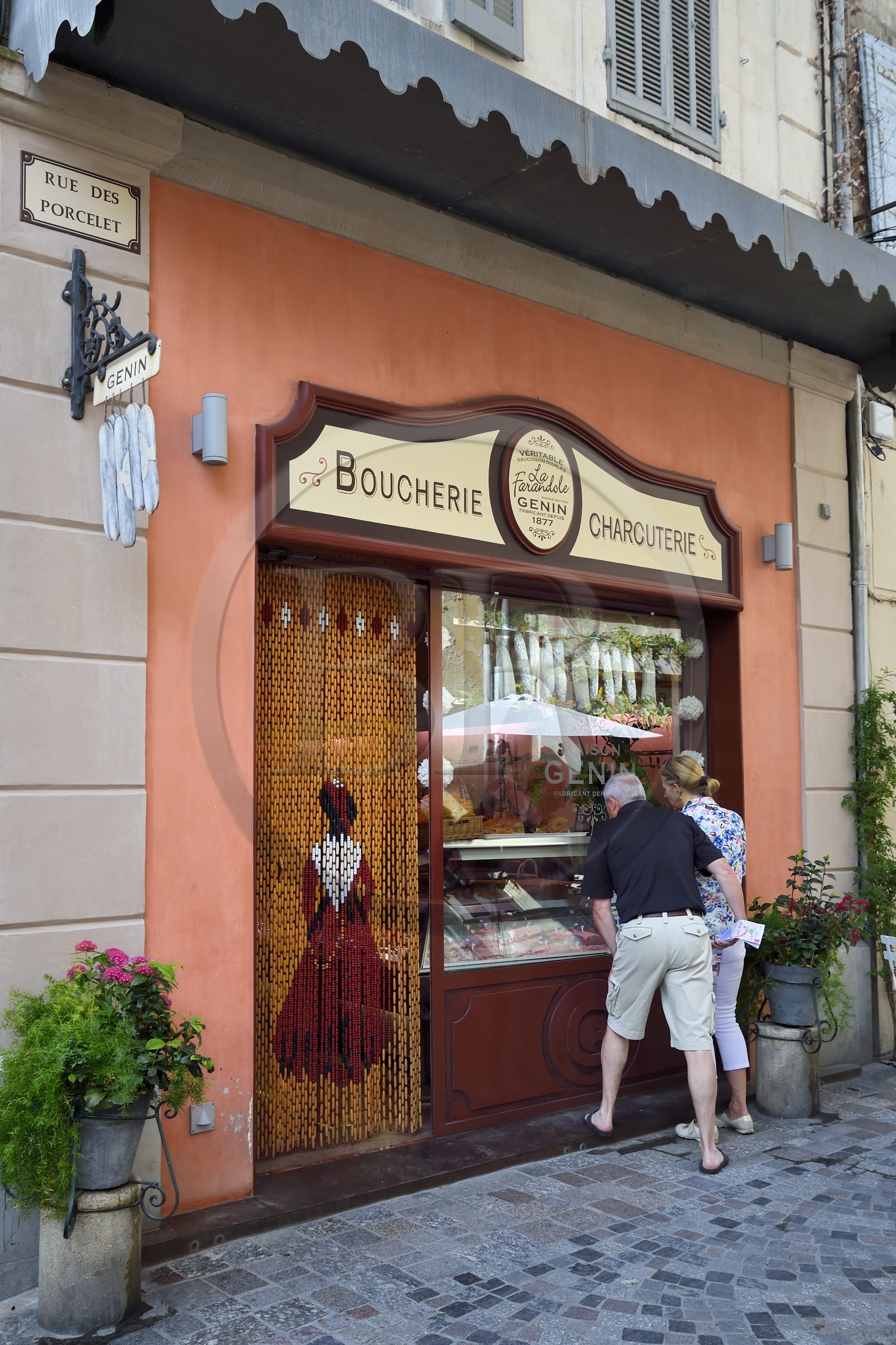 France, Bouches du Rhone, Arles, quartier de la Roquette, butcher shop rue des Porcelets