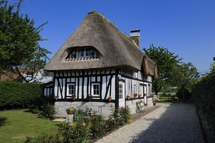 France, Seine-Maritime (76), Port Jumièges, maison normande à colombages