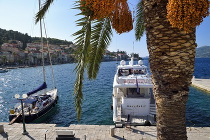 Croatie, Dalmatie, cote dalmate, Ile de Korcula, ville de Korcula, bateaux à quai sur le port