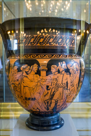 France, Seine-et-Marne, Fontainebleau, castle of Fontainebleau listed as World Heritage by UNESCO, Napoleon I Museum, neo Etruscan vase decorated with two scenes of Napoleon the miracle-worker, imperial factory of Sèvres (1803-1807)