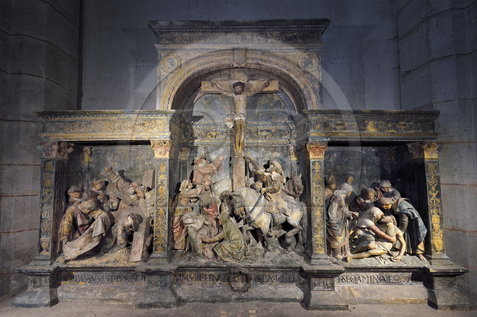 France, Meuse (55), Parc régional de Lorraine, Cotes de Meuse, Vigneulles-lès-Hattonchâtel, église Saint-Maur, Retable de la Passion du Christ attribué au sculpteur Ligier Richier (XVIème siècle)