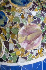 Spain, Catalonia, Barcelona, Eixample district, Passeig de Gracia, Casa Batllo by Catalan modernist architect Antoni Gaudi, UNESCO World Heritage site, mosaics reminiscent of water lilies