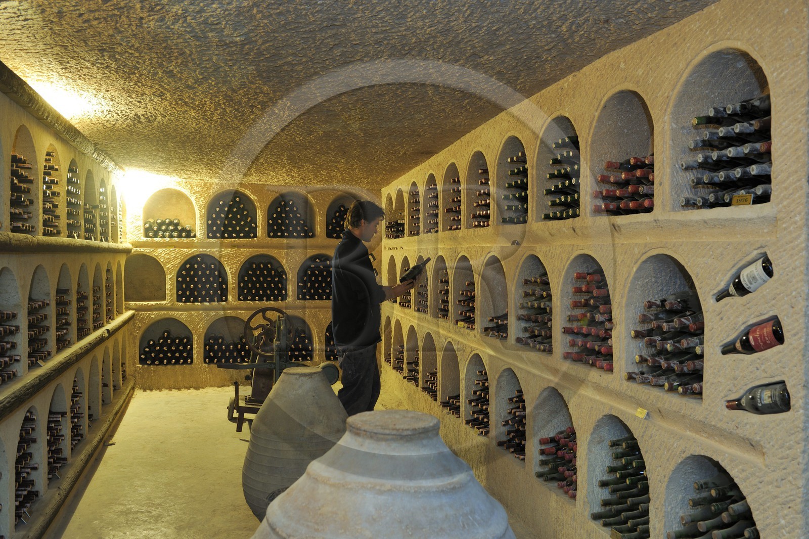 Turquie, Anatolie Centrale, province de Nevsehir, Cappadoce classée Patrimoine Mondial de l'UNESCO, Ürgüp, caves troglodytiques du producteur de vin Turasan