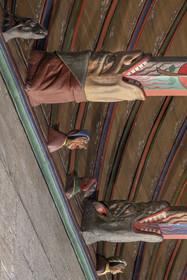 France, Cote d'Or, Beaune, area listed as World Heritage by UNESCO, Hospices de Beaune, Hotel Dieu, the Great Hall of the Poor, frame in oak paneling and engouled beams